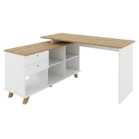 Mesa Escrivaninha Escritorio Em L 2 Gavetas 5 Nichos 145X128 cm Olmo Branco Artany