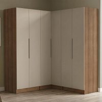 Guarda-Roupa Modulado de Canto 350 cm 6 Portas 4 Gavetas Rustic/Crema Neo Madesa 01