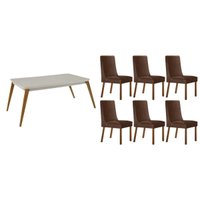 Mesa Sala Jantar Havana + 6 Cad Dakota Natural/Marrom Rufato