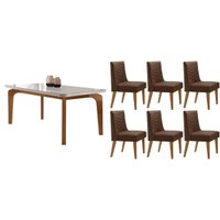Mesa Sala Jantar Londrina + 6 Cad Dafne Natura/Marrom Rufato