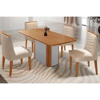 Mesa Sala Jantar Pietá + 4 Cad Maldivas Natural/Creme Rufato