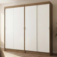 Conjunto 2 Guarda-Roupas 4 Portas de Correr Rustic/Branco Tokio Madesa