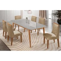 Mesa Sala Jantar Havana + 6 Cad Maldivas Natural/Bege Rufato