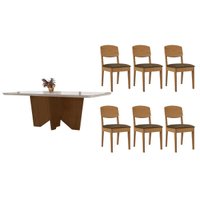 Mesa Sala Jantar Nevada + 6 Cad Havana Natural/Marrom Rufato