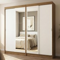 Conjunto 2 Guarda-Roupas 4 Portas de Correr com 2 Espelhos Rustic/Branco Tokio Madesa
