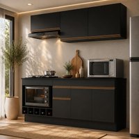 Armário de Cozinha Modulada Completa com Balcão e Rodapé 190cm Veneza Multimóveis MP2454 Preto