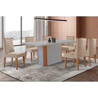 Mesa Sala Jantar Pietá + 6 Cad Dafne Naturale/Creme Rufato