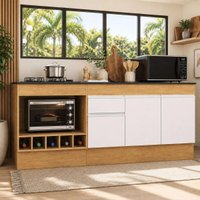 Kit Balcão de Cozinha para Pia e Cooktop/Forno com Rodapé 190cm Veneza Multimóveis MP2995 Madeirado/Branco