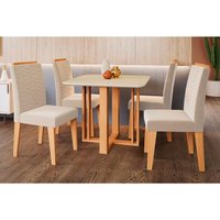 Mesa Sala Jantar Flora + 4 Cad Clarice Nature/Bege Cimol