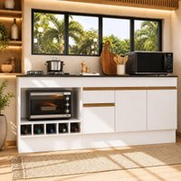 Kit Balcão de Cozinha para Pia e Cooktop/Forno com Rodapé 190cm Veneza Multimóveis MP2995 Branco/Dourado