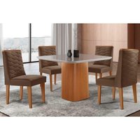 Mesa Sala Jantar Maldivas + 4 Cad Dafne Natura/Marrom Rufato