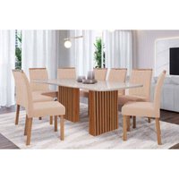 Mesa Sala Jantar Ester + 8 Cad Paola Cinamomo/Bege Cimol