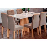 Mesa Sala Jantar Maitê + 6 Cad Nicole Nature/Capucc Cimol