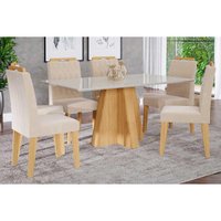Mesa Sala Jantar Patricia + 6 Cad Paola Nature/Bege Cimol