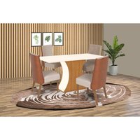 Mesa Sala Jantar Luiza + 4 Cad Anne Nature/Corano Linho Henn