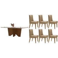 Mesa Sala Jantar Nevada + 6 Cad Dafne Naturale/Bege Rufato