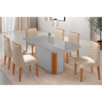 Mesa Sala Jantar Pietá + 6 Cad Maldivas Natural/Creme Rufato