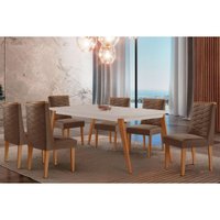 Mesa Sala Jantar Havana + 6 Cad Dafne Naturale/Marrom Rufato