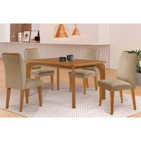 Mesa Sala Jantar Londrina + 4 Cad Dakota Natural/Bege Rufato