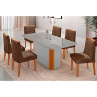 Mesa Sala Jantar Pietá + 6 Cad Maldivas Natura/Marrom Rufato