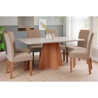 Mesa Sala Jantar Maitê + 6 Cad Fernanda Cinamomo/Bege Cimol