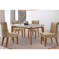 Mesa Sala Jantar Londrina + 4 Cad Dafne Naturale/Bege Rufato