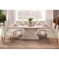 Mesa Sala Jantar Zafira + 8 Cad Ondina Off White DJ Móveis