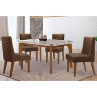 Mesa Sala Jantar Londrina + 4 Cad Dafne Natura/Marrom Rufato