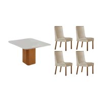 Mesa Sala Jantar Maldivas + 4 Cad Dakota Natura/Creme Rufato