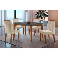 Mesa Sala Jantar Londrina + 4 Cad Amsterdã Imbu/Creme Rufato