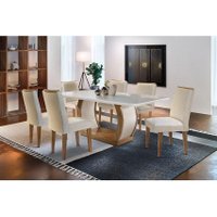 Mesa Sala Jantar Jade + 6 Cad Lunara Capuccino/Creme Rufato
