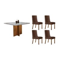 Mesa Sala Jantar Berlim + 4 Cad Dakota Natural/Marrom Rufato