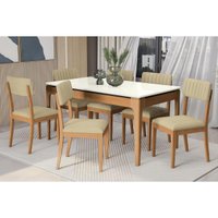 Mesa Sala Jantar Mira + 6 Cad Telma Carvalho/Bege Kappesberg