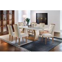Mesa Sala Jantar Jade + 6 Cad Melissa Capuccino/Creme Rufato