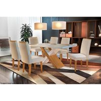 Mesa Sala Jantar Imperatriz + 6 Cad Lunara Imbu/Creme Rufato