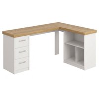 Mesa Escrivaninha Escritorio Em L 3 Nichos 3 Gavetas 154X116 cm Olmo Branco Artany