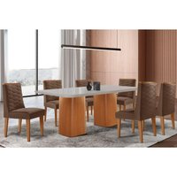 Mesa Sala Jantar Maldivas + 6 Cad Dafne Natura/Marrom Rufato