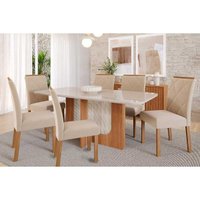 Mesa Sala Jantar Louise + 6 Cad Fernanda Cinamomo/Bege Cimol
