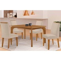 Mesa Sala Jantar Londrina + 4 Cad Dakota Natura/Creme Rufato
