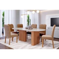 Mesa Sala Jantar Ester + 6 Cad Paola Cinamomo/Bege Cimol