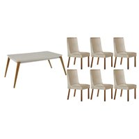 Mesa Sala Jantar Havana + 6 Cad Dakota Naturale/Creme Rufato