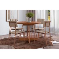 Mesa Sala Jantar Átria + 4 Cad Lou Nogal/Areia Carraro