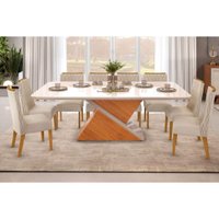 Mesa Sala Jantar Zafira + 8 Cad Jade Cedro DJ Móveis