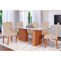 Mesa Sala Jantar Ester + 6 Cad Clarice Cinamomo/Bege Cimol