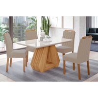 Mesa Sala Jantar Ágata + 4 Cad Paola Cinamomo/Bege Cimol