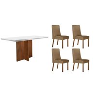 Mesa Sala Jantar Berlim + 4 Cad Dakota Naturale/Bege Rufato