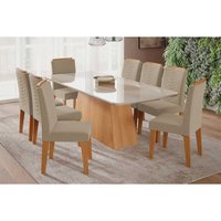 Mesa Sala Jantar Helena + 8 Cad Clarice Cinamomo/Bege Cimol