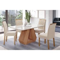 Mesa Sala Jantar Ágata + 4 Cad Juliana Cinamomo/Bege Cimol