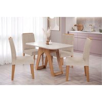 Mesa Sala Jantar Carol + 4 Cad Clarice Nature/Bege Cimol