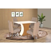 Mesa Sala Jantar Luiza + 4 Cad Anne Nature/Corano Creme Henn